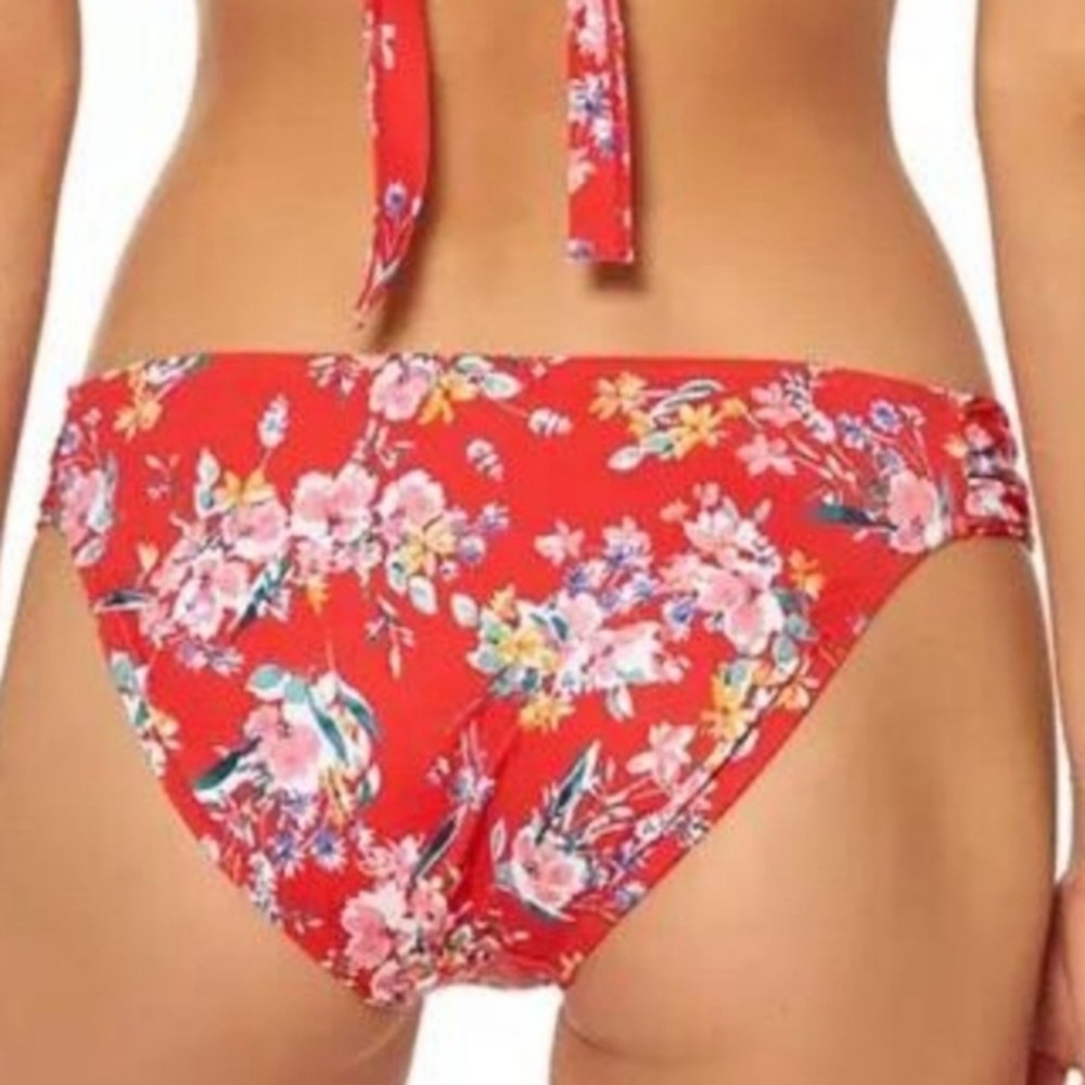 Jessica Simpson Chantilly Lace Floral Side Shirred Hipster Bottoms Red - Picture 4 of 9